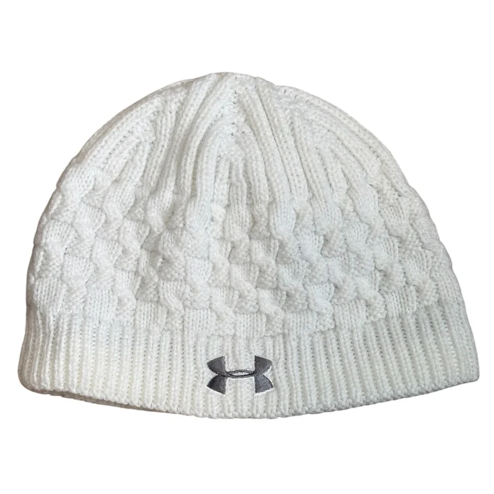 Under Armour Beanie Girls One Size White Cable Knit ColdGear Infrared Hat